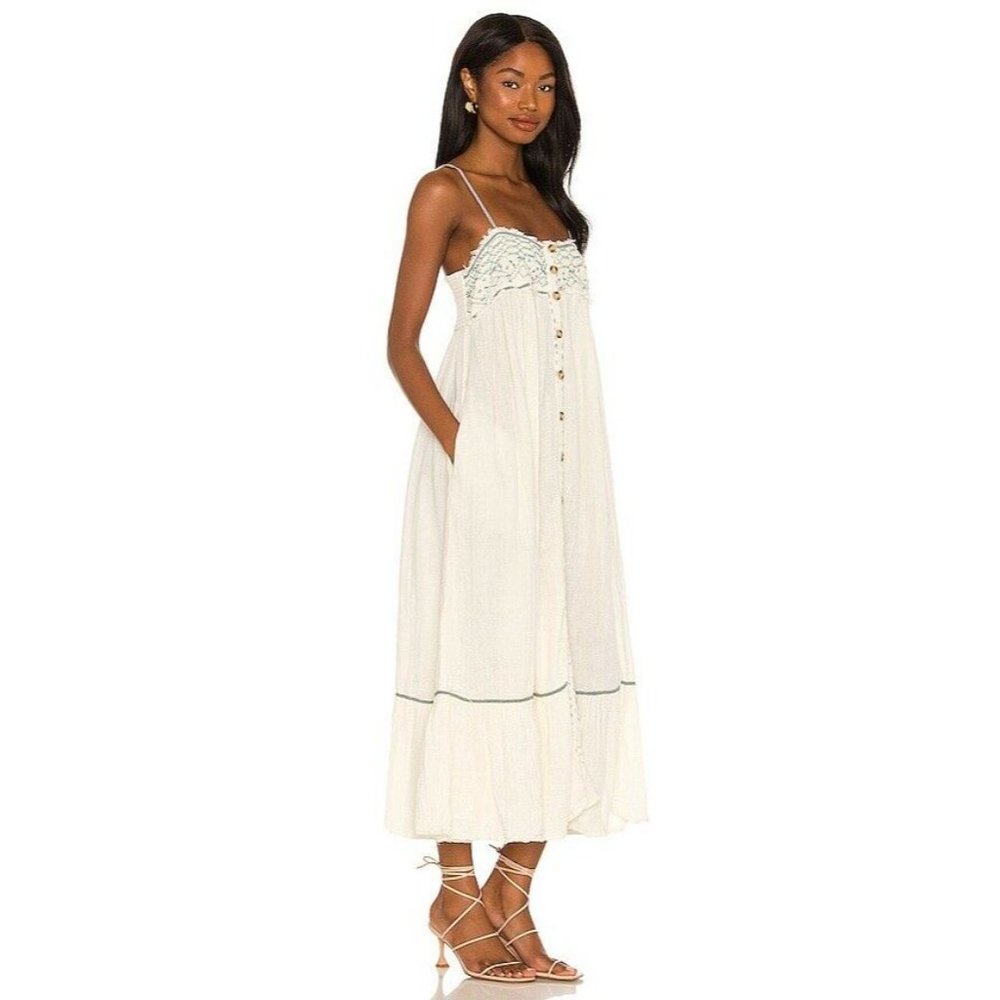 Free People Linda Jo Midi Dress Gardenia White Maxi Boho White  M NWT $148 - Picture 2 of 11